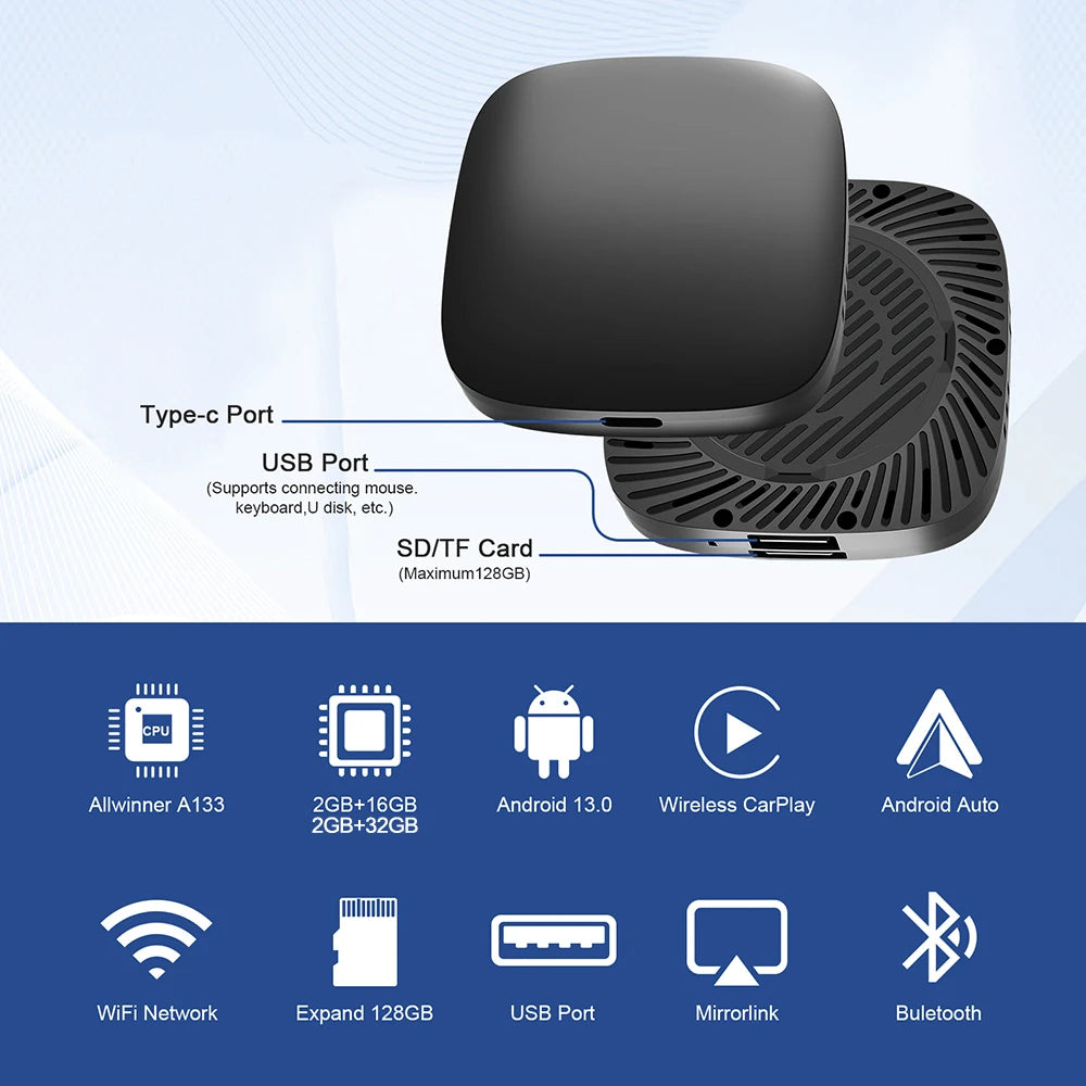 Android 13 TV Box Smart CarPlay Ai Box Wifi Wireless Android Auto Built-in Play Store For YouTube Netflix OEM CarPlay Cars