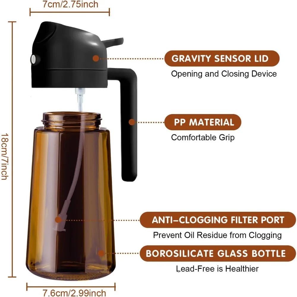 470ML Dark Glass Oil Sprayer Olive Oil Dispenser Bottle Light Blocking Kitchen Cooking Air Fryer BBQ Oil Bottle Seasoning Tools