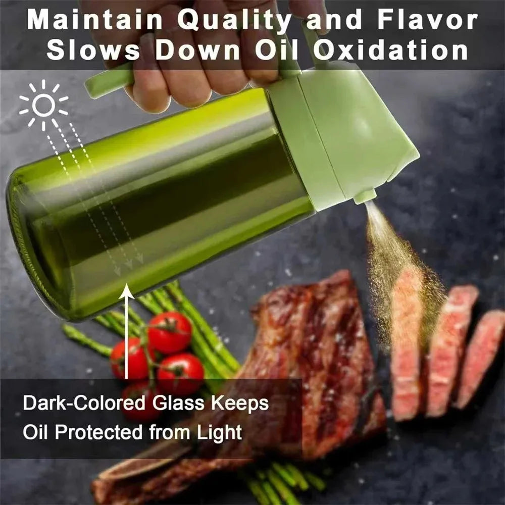 470ML Dark Glass Oil Sprayer Olive Oil Dispenser Bottle Light Blocking Kitchen Cooking Air Fryer BBQ Oil Bottle Seasoning Tools