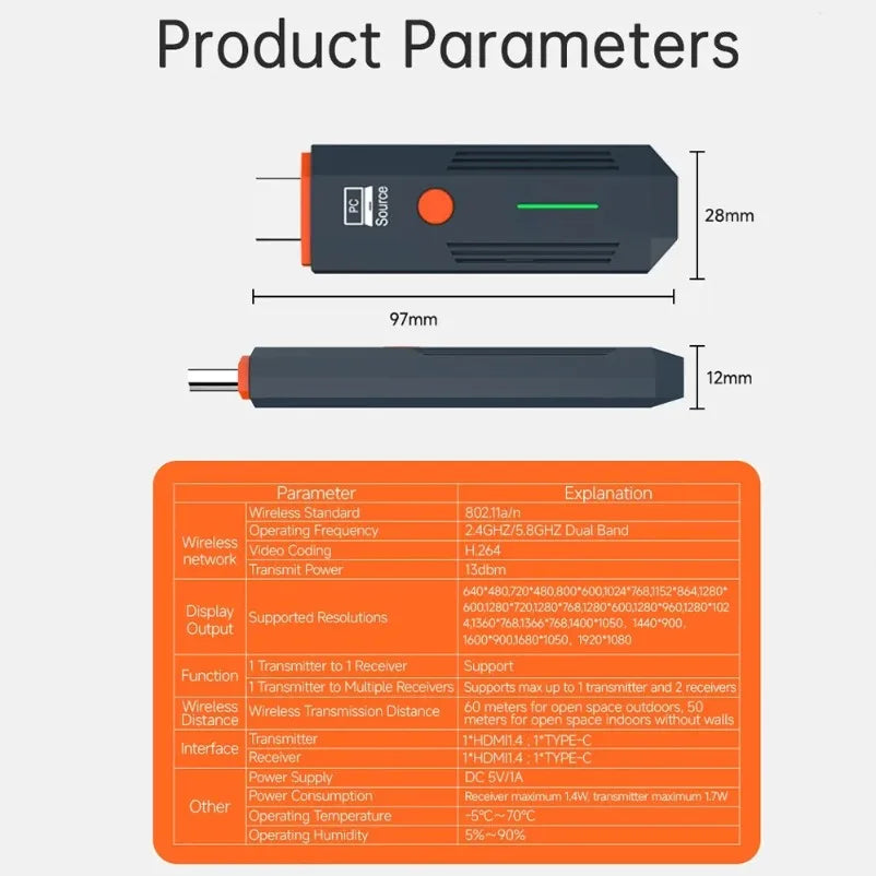 50M 1080P HDMI-Compatible Wireless Transmission Transmitter Receiver Video TV Stick Display Extender For Camera Laptop PC to TV