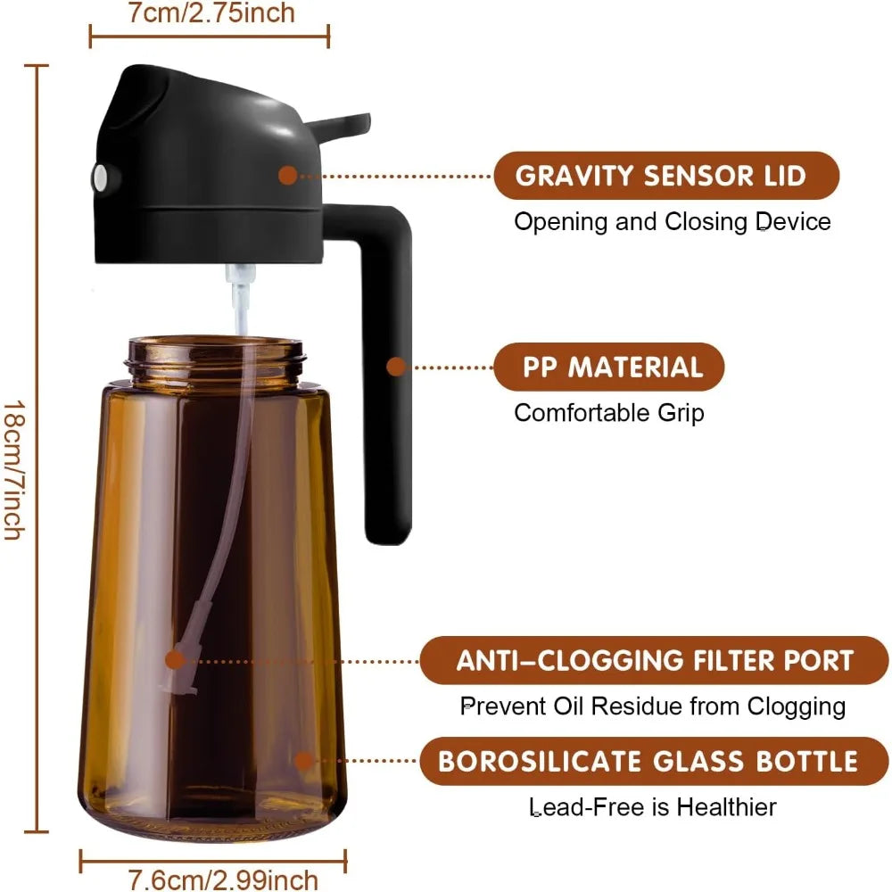 470ML Dark Glass Oil Sprayer Olive Oil Dispenser Bottle Light Blocking Kitchen Cooking Air Fryer BBQ Oil Bottle Seasoning Tools