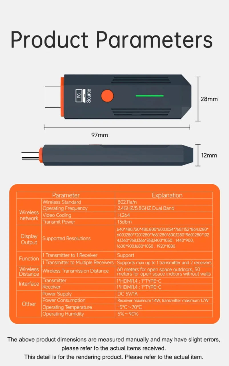 50M 1080P HDMI-Compatible Wireless Transmission Transmitter Receiver Video TV Stick Display Extender For Camera Laptop PC to TV