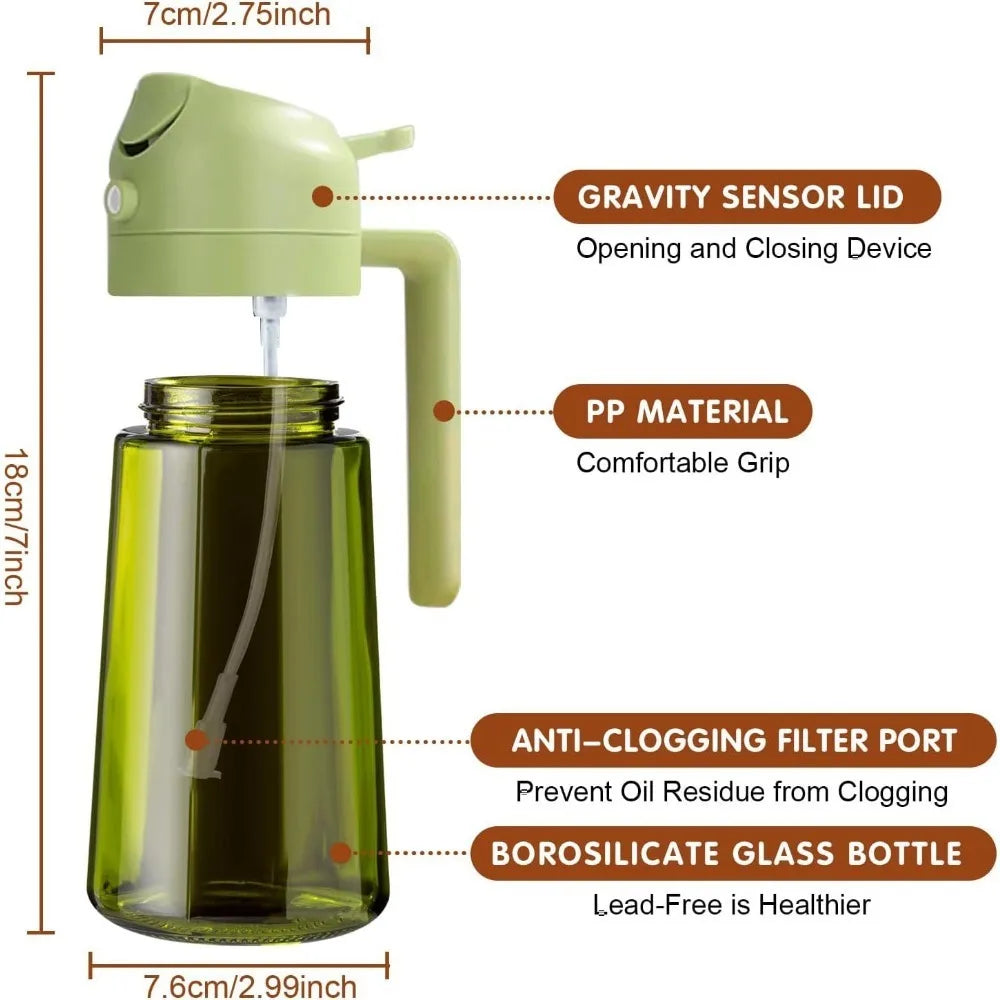 470ML Dark Glass Oil Sprayer Olive Oil Dispenser Bottle Light Blocking Kitchen Cooking Air Fryer BBQ Oil Bottle Seasoning Tools