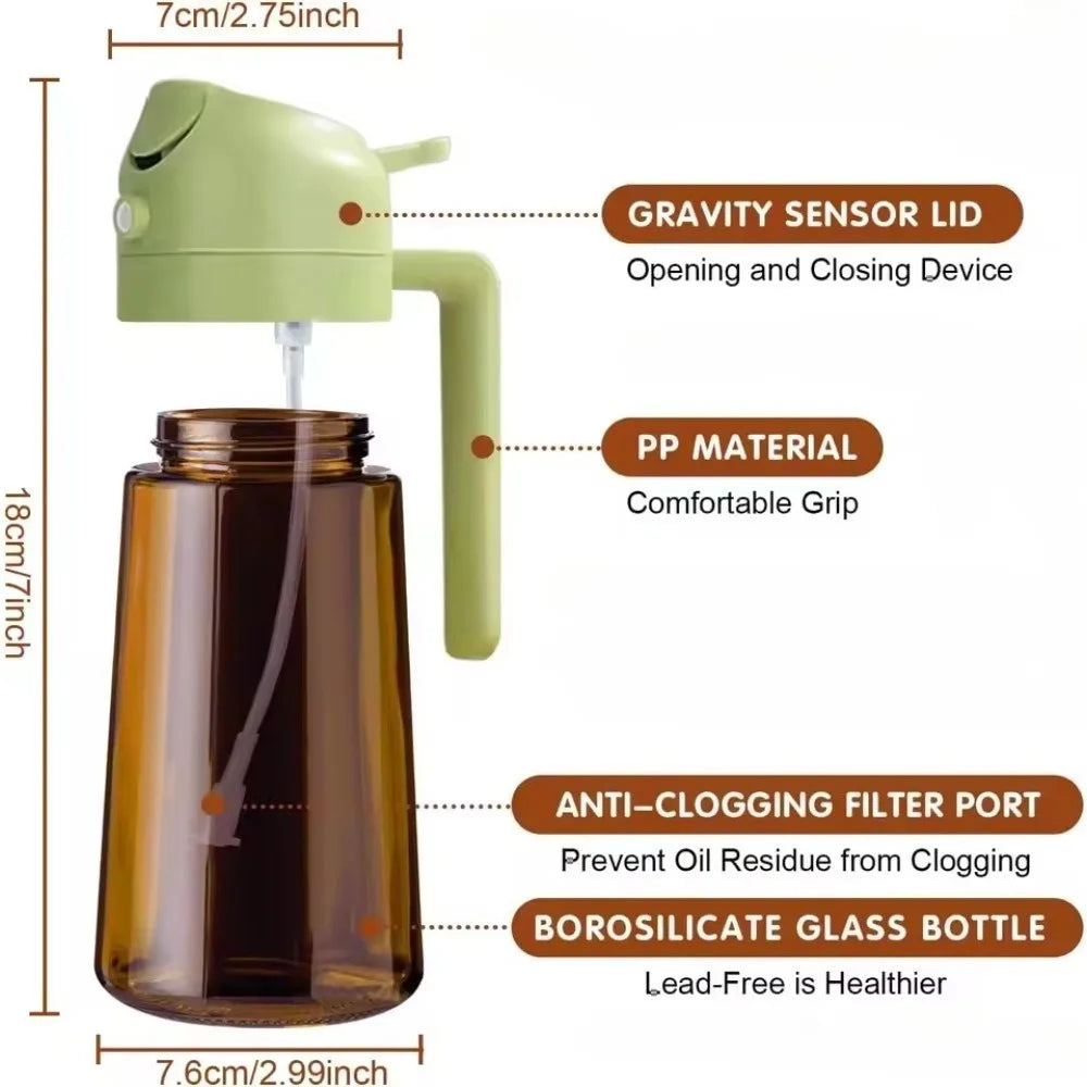 470ML Dark Glass Oil Sprayer Olive Oil Dispenser Bottle Light Blocking Kitchen Cooking Air Fryer BBQ Oil Bottle Seasoning Tools
